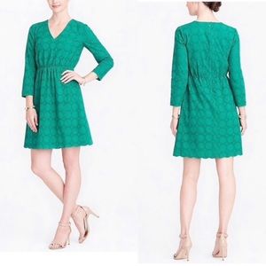 Green J Crew V Neck Long Sleeve Dress